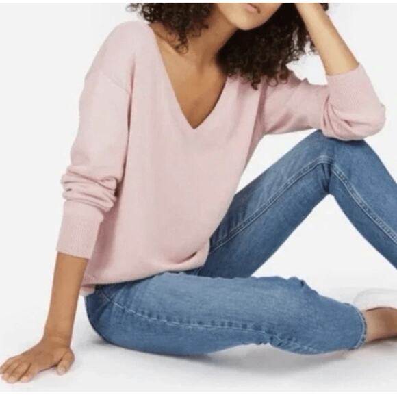 Everlane The Cotton Long Sleeve V-Neck Oversized Sweater Pink in Size S - Picture 1 of 7